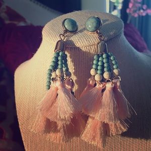 Turquoise blue and And baby pink earrings